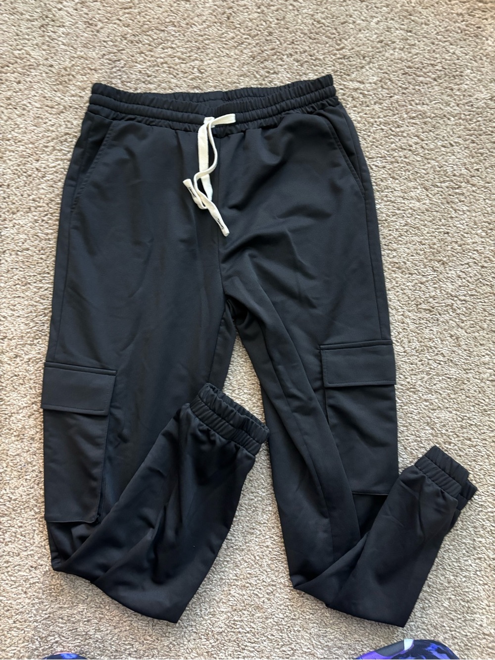 Kids Black Cargo Jogger Pants with Drawstring